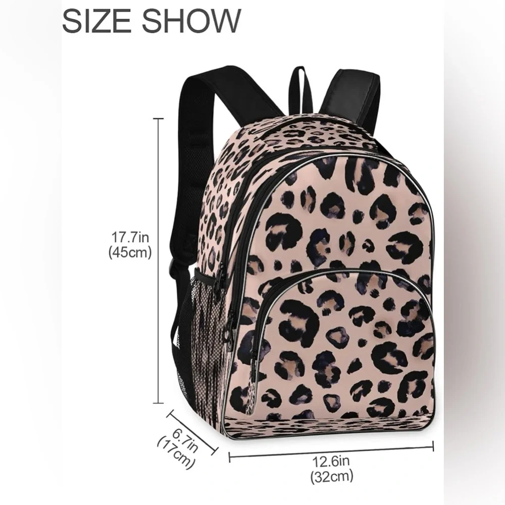Pink leopard print backpack - Picture 2 of 6